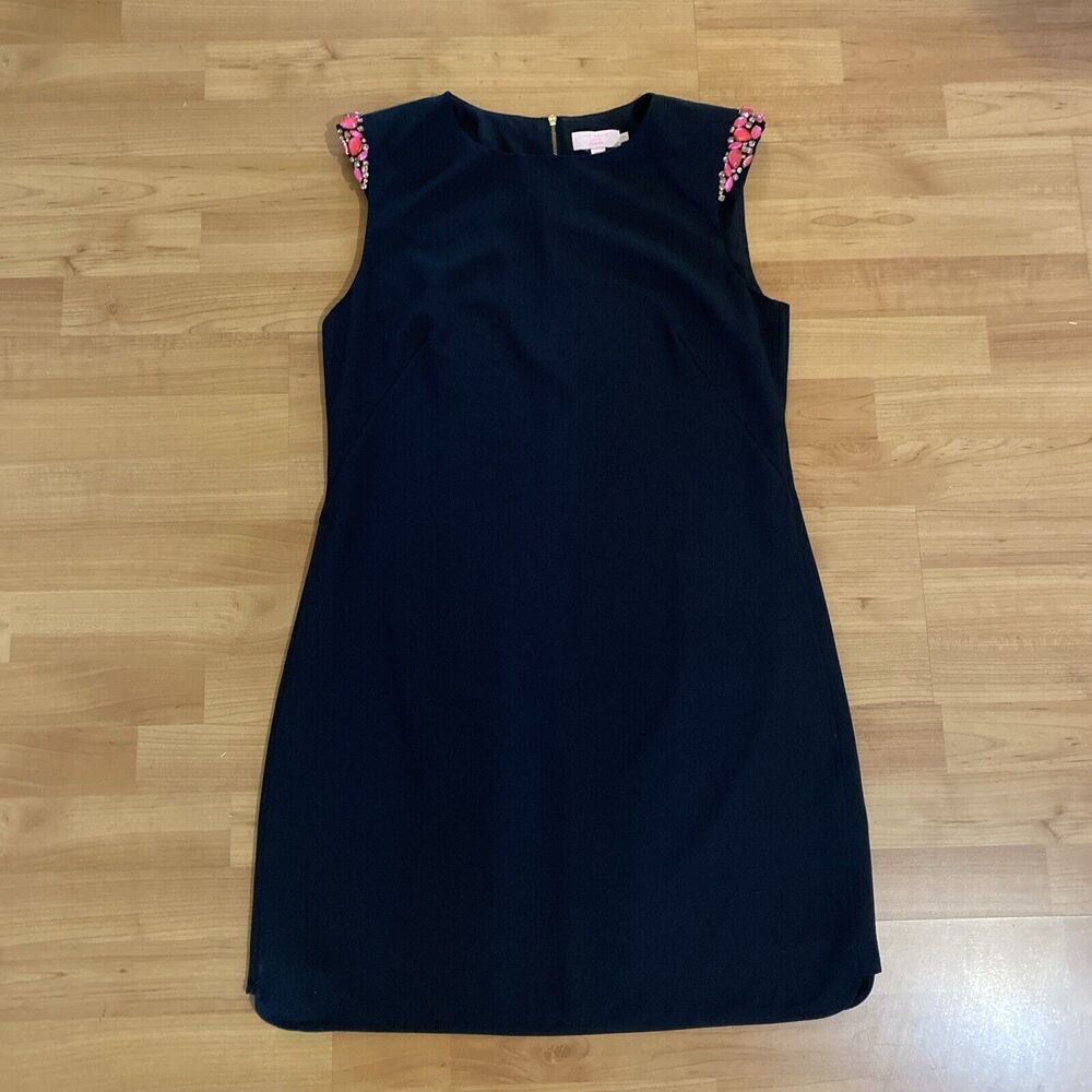 Ted Baker London Black Pink Rhinestones Zipper Back Sleeveless Shift Dress - 3 - Picture 10 of 16